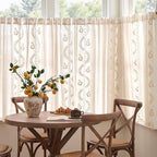 jinchan Belrose Linen Floral Cafe Curtains 54 Inch Length Embroidered Farmhouse Curtains for Kitchen Bedroom Bathroom Small Windows Curtain Set Light Filtering 2 Panels Beige
