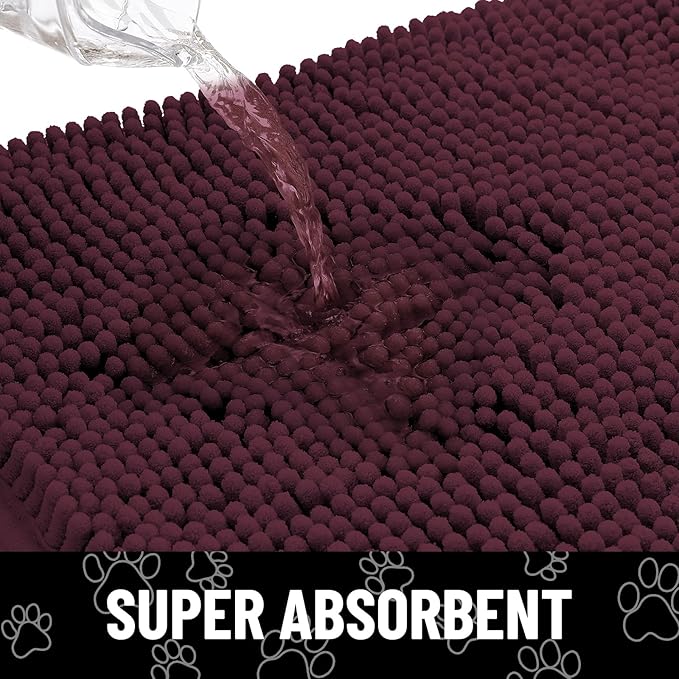 Smiry Dog Door Mat for Muddy Paws, Absorbent Dirt Trapper Non Slip Quick Dry Washable Chenille Mat for Mud Dogs, Entry Rug for Indoor and Outdoor (36x24 Inches, Russet and Black)