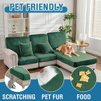 Couch Cover 6-Piece Elastic Velvet Couch Cushion Covers & Chaise Slipcovers for L-Shaped Sofas, Sofa Seat Covers Washable, Soft Cover for Couches (5 Seater + Chaise, Christmas Green)