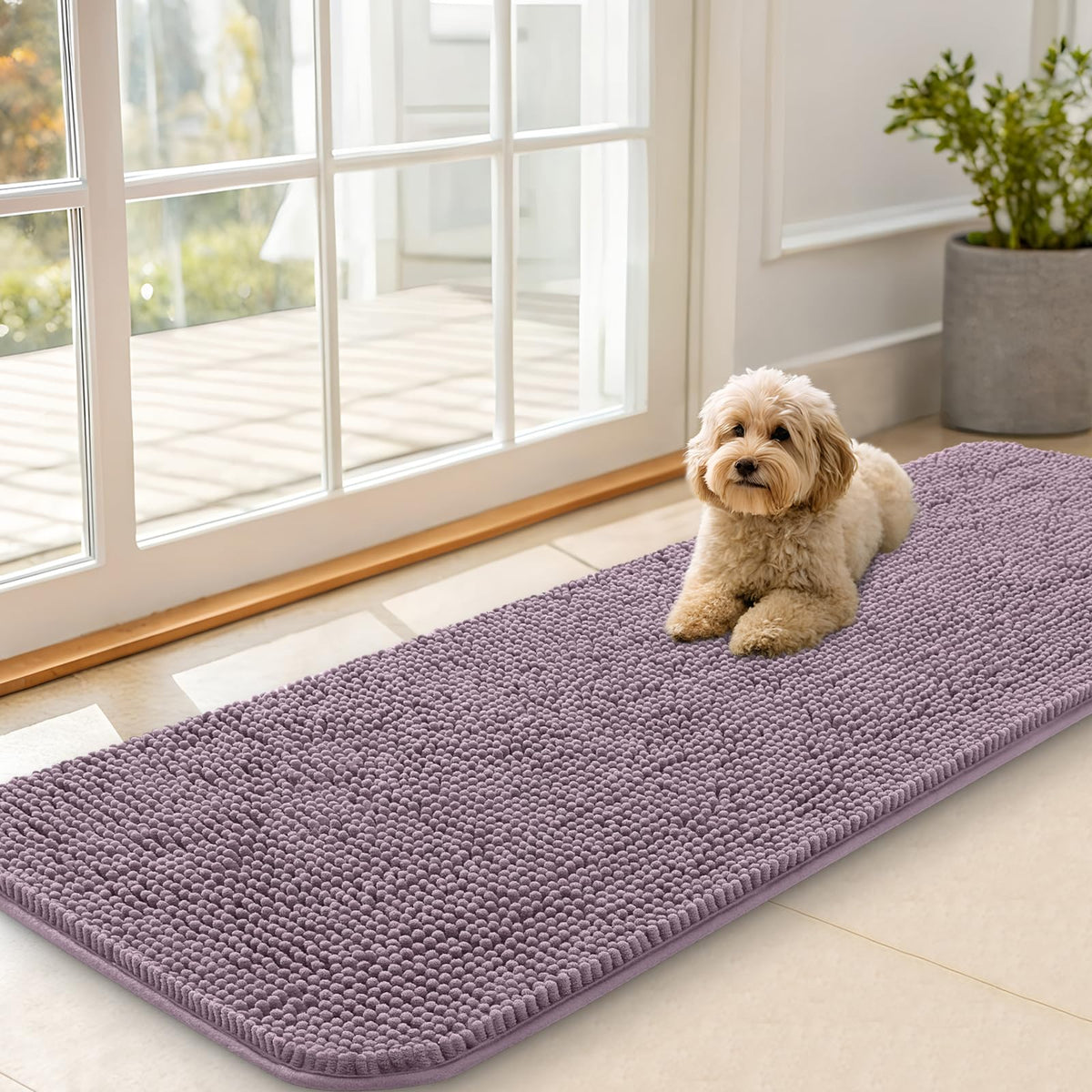 OLANLY Dog Door Mat for Muddy Paws 59x20, Super Absorbent Chenille Mud Mat