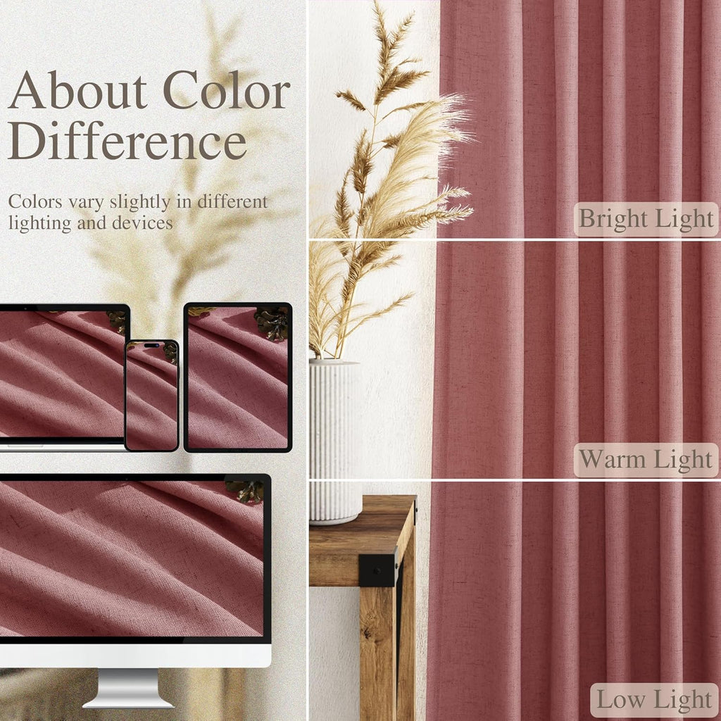 Canyon Rose Linen 112 Inch Curtains for Living Room Light Filtering Semi Sheer Curtain Back Tab Modern Farmhouse Decor Elegant Girl Drapes Floor to Ceiling High Window for Bedroom 52x112, 2 Panels