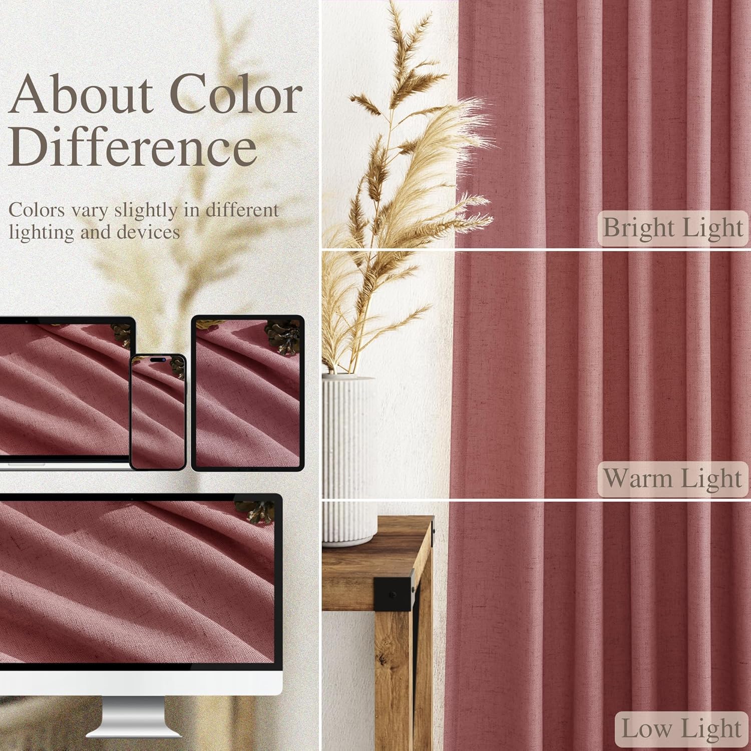 Canyon Rose Linen 144 Inch Curtains for Living Room Light Filtering Semi Sheer Curtain Back Tab Modern Farmhouse Decor Elegant Girl Drapes Floor to Ceiling High Window for Bedroom 52x144, 2 Panels