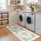 RELEANY Area Rugs 2'x5' Runner Rug Non Slip Washable for Kitchen Hallway Bedroom Beside Laundry Room Bathroom Rug, Floor Carpet, Light Yellow Carbon Grey Orange