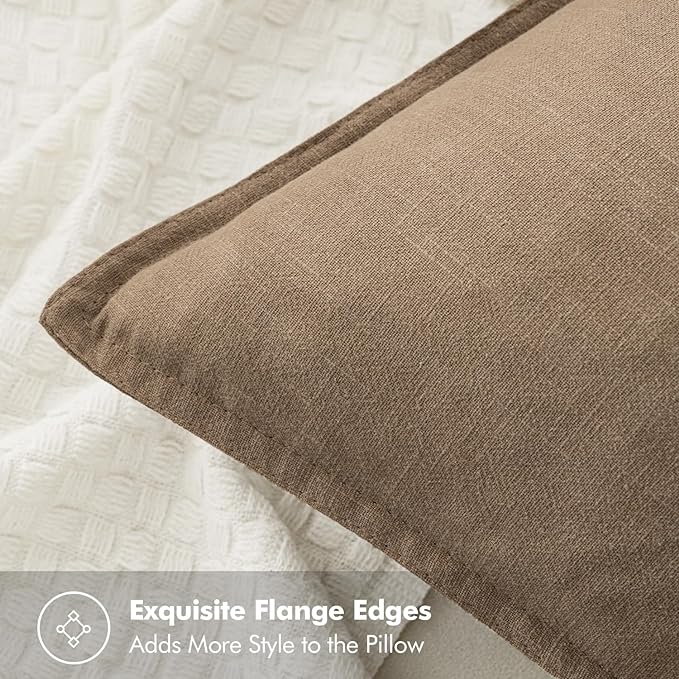 MIULEE Decorative Linen Pillow Covers 18x18 Inch Khaki Boho Farmhouse Neutral Winter Couch Throw Pillows for Bed Pack of 2 Accent Modern Pillowcase Sofa Livingroom Home Decor