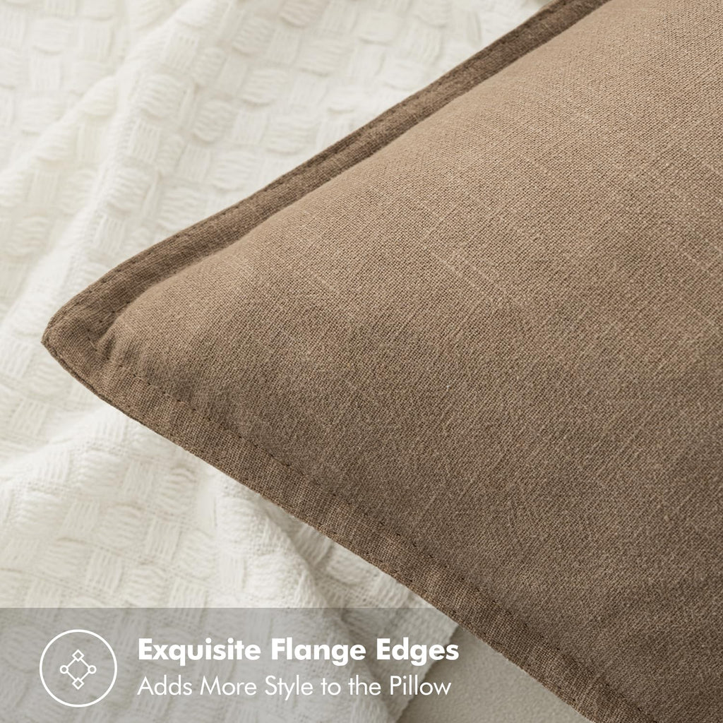 MIULEE Decorative Linen Euro Sham Pillow Covers 22x22 Inch Khaki