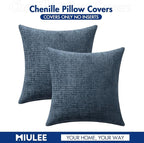 MIULEE Pack of 2 Couch Throw Pillow Covers 16x16 Inch Coastal Navy Blue Modern Boho Accent Decorative Pillow Covers Soft Chenille Farmhouse Cushion Covers for Home Decor Bed Sofa Living Room