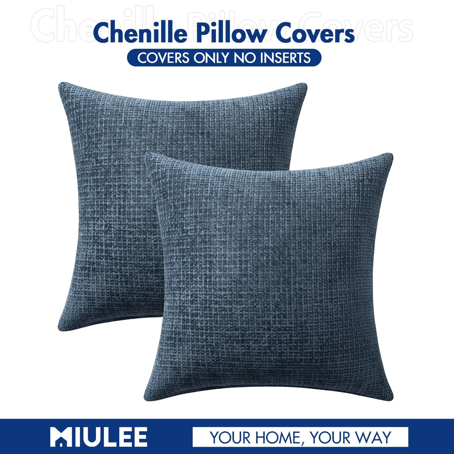 MIULEE Decorative Couch Throw Pillow Covers 18x18 Inch Navy Blue 2 Pack