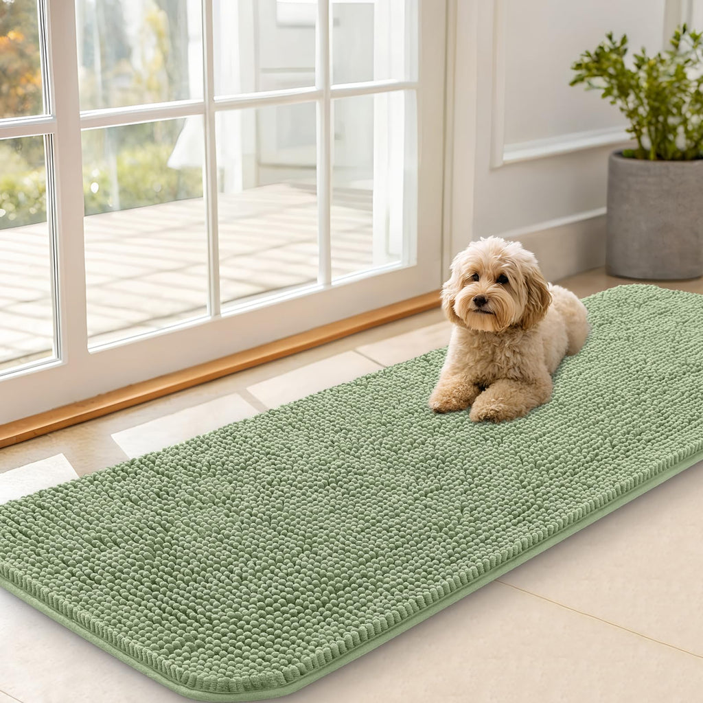 OLANLY Dog Door Mat for Muddy Paws 59x20, Super Absorbent Chenille Mud Mat