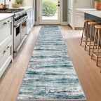KOZYFLY Modern Abstract Hallway Runner, 2x12 Washable Rug Runner Non-Slip Soft Striped Kitchen Runner Rug, Light Blue Print Carpet for Entryway Bathroom Laundry Room Foyer