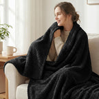 Exclusivo Mezcla Soft Waffle Fleece Bed Blanket Queen Size, Black
