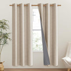 NICETOWN Cream 100% Blackout Linen Curtains 72 inch Long Burg for Classroom, 1 Pair, 42" Width Each Panel, Farmhouse Thick Completely Blackout Window Treatment Thermal Insulated Drapes
