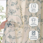 jinchan Floral Curtains Lined Linen Blend Curtain for Living Room 84 Inch Length Blue Flower Patterned Curtain French Country Farmhouse Curtains Drapes Back Tab Rod Pocket 2 Panels
