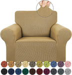 KEKUOU Stretch Single Sofa Slipcover 1 Piece Couch Sofa Cover (31"-55") Furniture Protector 1 Seater Sofa with Elastic Bottom for Kids,Pet.Jacquard Small Checked Pattern Fabric(Small,Tan)