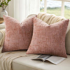 decorUhome Summer Pink Chenille Euro Sham Throw Pillow Covers 24x24 Set of 2 Textured Soft Cozy Slubby Couch Pillow Covers Modern Farmhouse Boho Decorative Pillow Cases for Bed Sofa Living Room