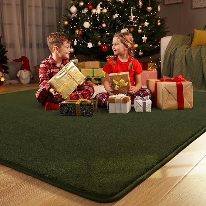 Amearea 4x4 Square Area Rug for Bedroom Living Room, Olive Green Fluffy Rug