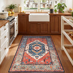 SERISSA Boho Area Rugs for Entryway, 3x4 Washable Non-Slip Kitchen Rug, Ultra Soft Print Distressed Rust Rug Low-Pile Throw Door Mat Indoor Entrance Carpet for Bedroom Living Room Dorm Decor