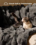 Ultra Soft Cozy Faux Fur Throw Blanket-Fuzzy Plush Thick Bubble Blanket, Fluffy Blanket for Couch, Sofa, Bedroom, and Living Room, 50x60 Inches, Dark Grey Taupe