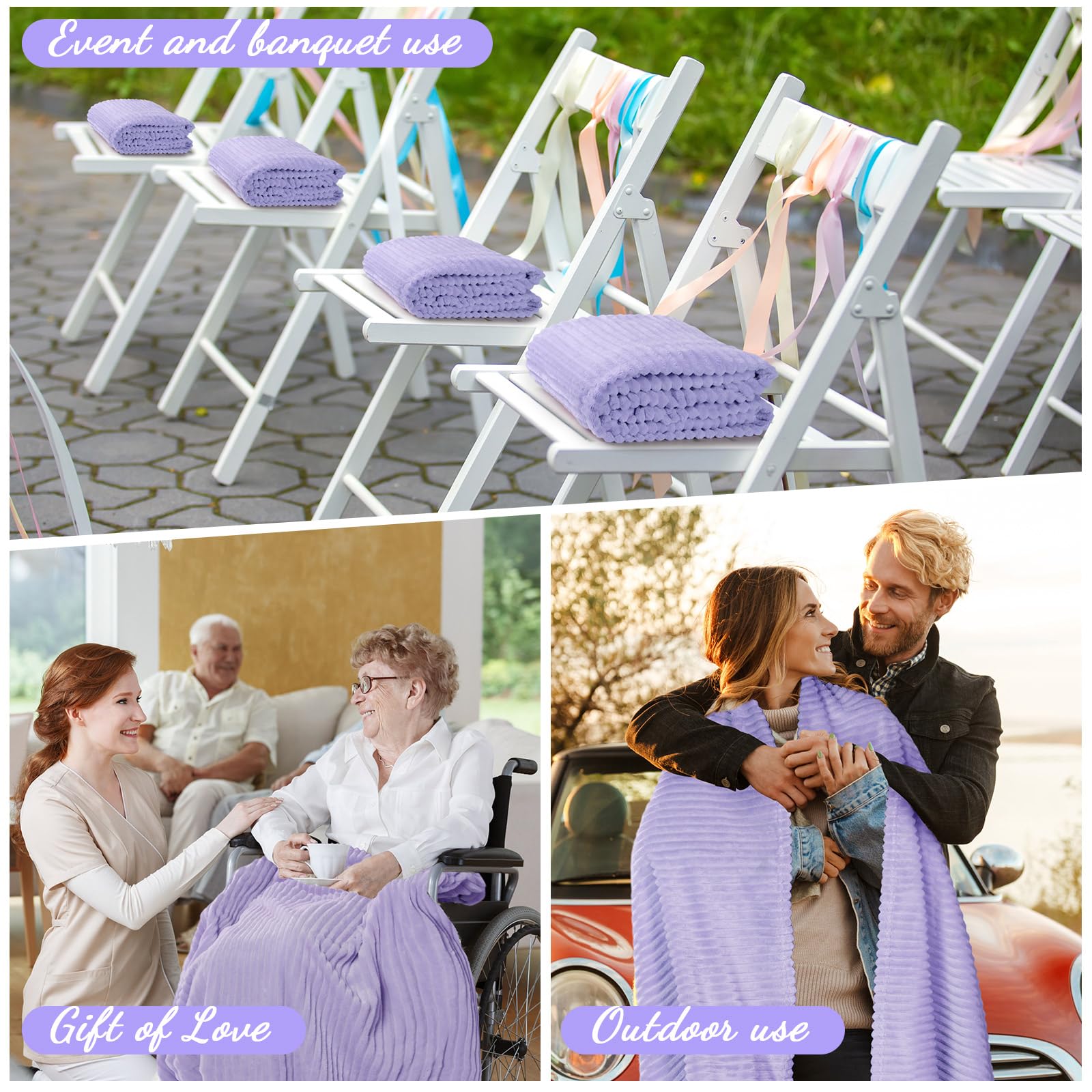 Buryeah 24 Pcs Flannel Throw Blanket Bulk 50 x 60 in Sleepover Blanket Outdoor Wedding Throw Lightweight, Oeko-tex Standard 100 Certified for Sofa Homeless Gifts (Light Purple)