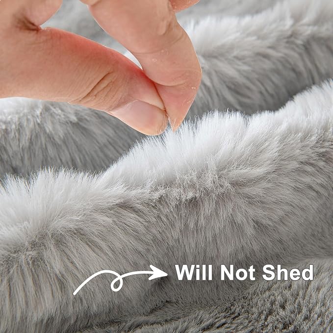 HANDONTIME Grey Plush Sofa Covers Washable Rabbit Plush Couch Cover Soft Cozy Faux Fur Couch Protector for Dogs Fluffy Plush L Shaped Sofa Cover Pet Friendly Couch Protector Furniture, 71" X134"