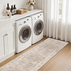 Madane Runner Rug 2x8 for Hallway, Kitchen Non-Slip Runner Rug with Rubber Backing, Vintage Soft Low Pile Throw Neutral Carpet Runner for Laundry Room Entryway Bathroom Bedroom (2 x 8, Brown/Sand)