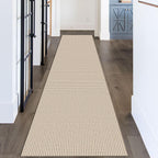 KOZYFLY Long Runners for Hallways 3x12 ft Washable Kitchen Runner Non Slip Rubber Backed Hallway Rugs Cotton Entryway Runner Rug Floor Carpet for Indoor Hall, Backdoor, Kitchen, Ivory/Khaki