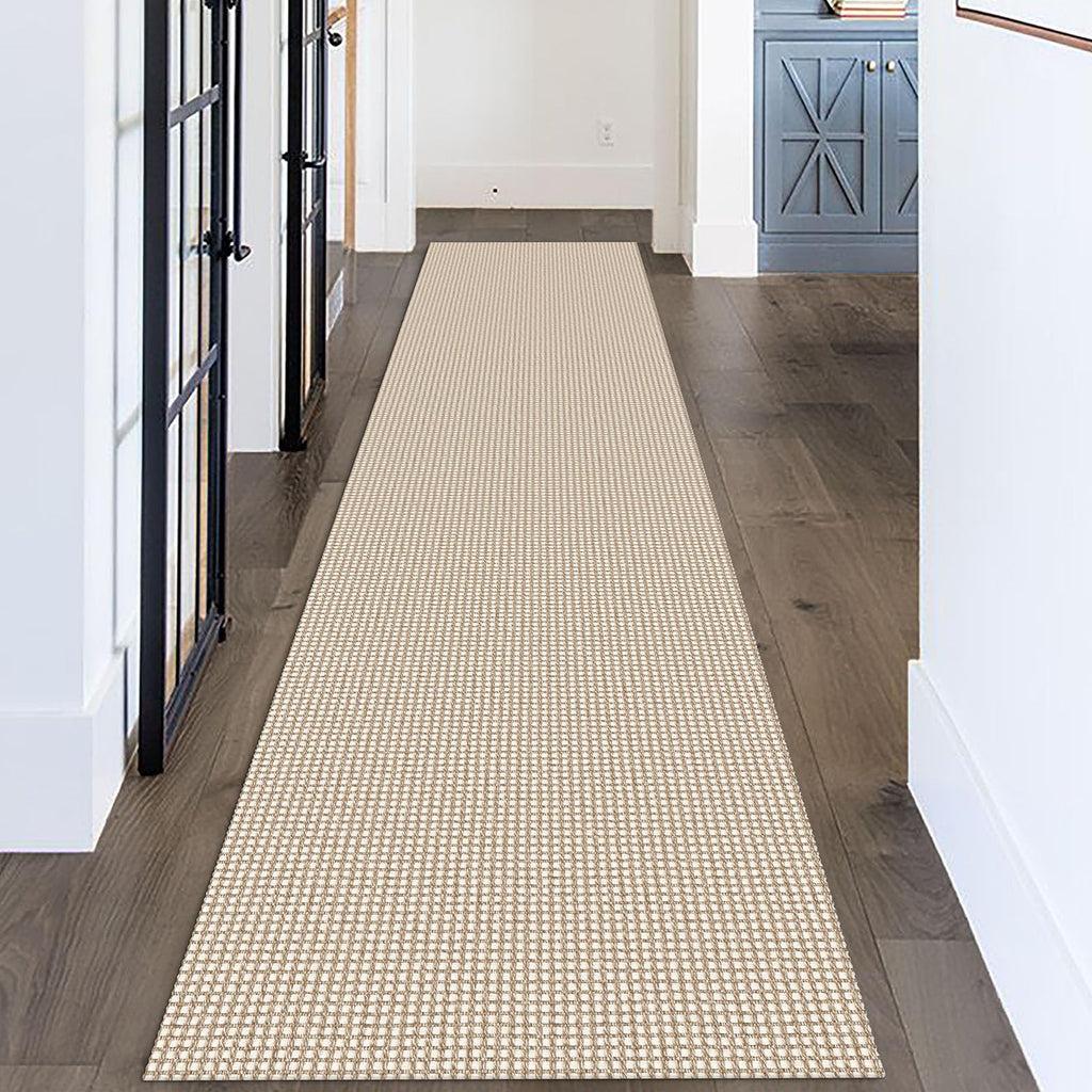 KOZYFLY Long Runners for Hallways 3x12 ft Washable Kitchen Runner Non Slip Rubber Backed Hallway Rugs Cotton Entryway Runner Rug Floor Carpet for Indoor Hall, Backdoor, Kitchen, Ivory/Khaki