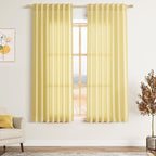 Yellow Linen Curtains 63 Inches Long for Bedroom Back Tab Light Filtering Privacy Sheer Curtains Modern Farmhouse Coastal Decor Yellow Cotton Textured Gauze Curtain for Bathroom 2 Panel Set 52x63