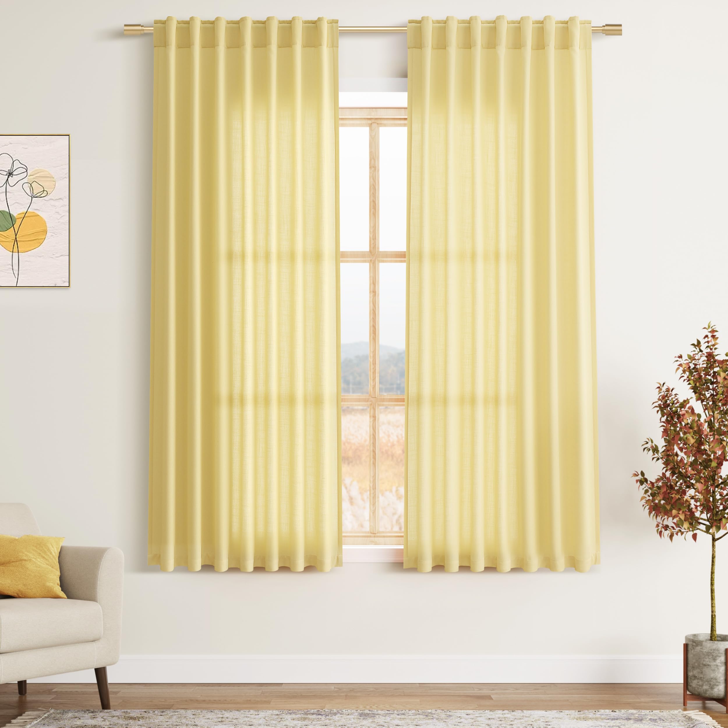 Nanspring Mist Sage Linen Curtains Semi Sheer 96 Inches Long 2 Panels Set for Living Room Back Tab Rod Pocket Light Filtering Drape for Bedroom Modern Farmhouse Coastal Decor Protect Privacy 52x96 — 기타