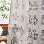 jinchan Linen Floral Curtains for Living Room 63 Inch Length Black Flower Cottage Core Farmhouse Curtains Rod Pocket Back Tab Boho Semi Sheer Window Drapes Bedroom Set 2 Panels Black on Beige