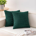 Pack of 2 Christmas Green Corduroy Decorative Throw Pillow Covers 18x18 InchSoft Boho Striped Pillow Covers Modern Farmhouse Home Decor for Sofa Living Room Couch Bed（Blackish Green）