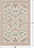 Hazo Haus Neutral Girl Nursery Rug 4x6 - Beige & Pink Rugs for Bedroom, Living Room - Washable Low Pile Non-Slip Charming Insect Print Vintage Girly Design, Perfect for Kids Rooms