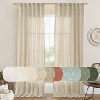 LAMIT Natural Linen Curtains 95 Inch for Living Room, Back Tab and Rod Pocket Linen Textured Semi Sheer Curtains Light Filtering Drapes for Bedroom/French Door, Set of 2, 52 x 95 Inch, Linen