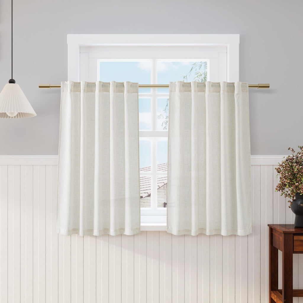 Nanspring Cream Cafe Curtains 45 Inch Length Set 2 Panel Back Tab Pocket Semi Sheer Short Linen Cream Curtain Tiers for Small Bathroom Window Basement 38x45