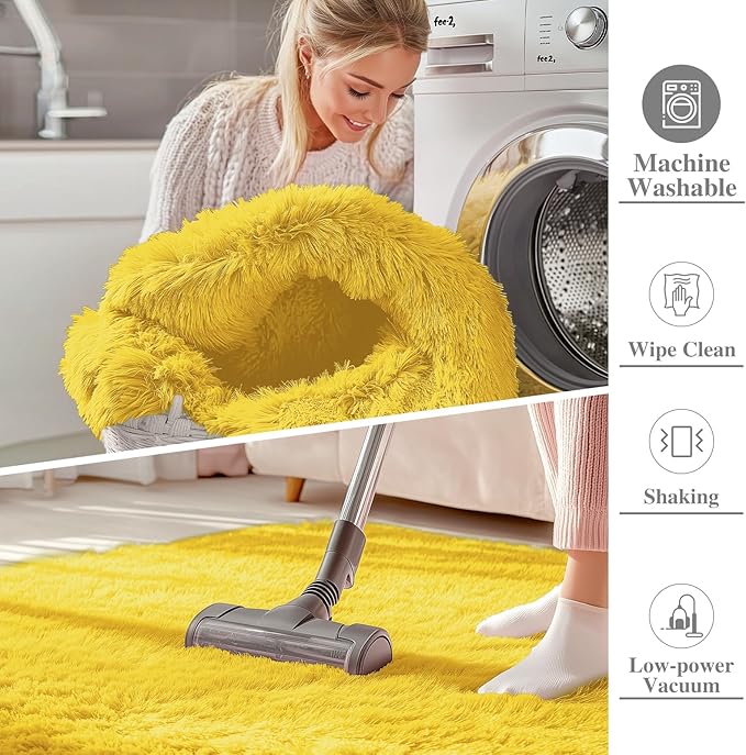 OLANLY 2x6 Machine Washable Runner Rugs for Hallway, Soft Fluffy Shaggy Bedside Rugs for Bedroom, Living Room, Indoor Floor Carpet for Kids Girls and Boys, Nursery Rooms, Home Decor Aesthetic, Yellow