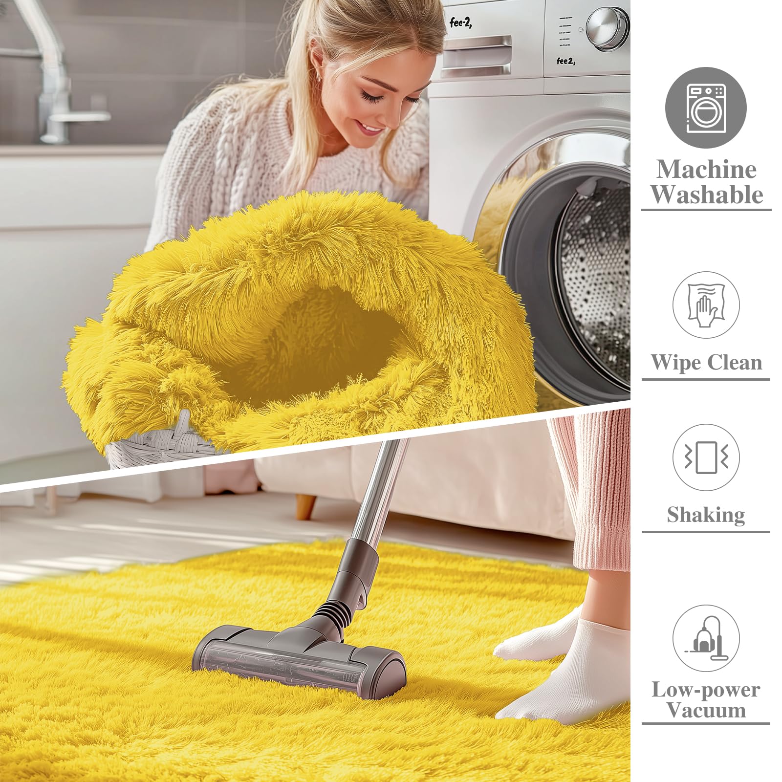 OLANLY 9x12 Machine Washable Large Area Rugs for Living Room, Bedroom, Soft Fluffy Shaggy Bedside Rug, Indoor Floor Carpet for Kids Girls and Boys, Dorms, Nursery, Home Decor Aesthetic, Yellow