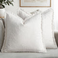 MIULEE Boho Linen Fringe Decorative Throw Pillow Covers White 20x20