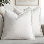 MIULEE Boho Linen Fringe Decorative Throw Pillow Covers White 20x20
