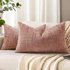 decorUhome Summer Pink Chenille Throw Pillow Covers 12x20 Set of 2 Textured Soft Cozy Slubby Couch Pillow Covers Modern Farmhouse Boho Decorative Pillow Cases for Bed Sofa Living Room