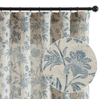 jinchan Linen Floral Curtains for Living Room with Printed Flower 90 Inches Long Light Filtering French Country Back Tab Rod Pocket Blue Window Curtain Set Farmhouse Drapes 2 Panels Blue