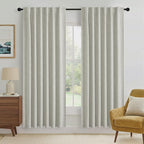 RYB HOME Cream 100% Blackout Linen Curtains 72 inch Long, Thermal Insulated & Privacy Assurd Drapes for Bedroom/Office/Nursery, Rod Pocket & Back Tab Window Treatment, W52 X L72, 2 Panels