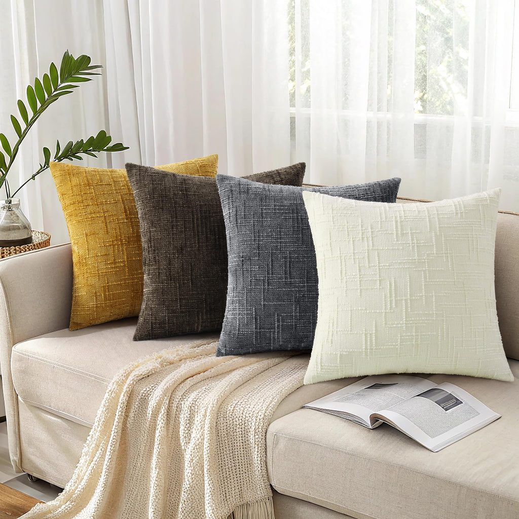 decorUhome Textured Chenille Throw Pillow Covers 22x22 Set of 2 Dark Grey