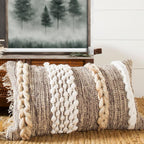 COZYDEKO Decorative Boho-Chic Lumbar Pillow Cover 12x20 Premium Handwoven Tufted Cotton &Wool Accent Pillows, Earthy Color Throw Cushion, Farmhouse & Bohemian Home Decor (Limited Edition Cover Only)