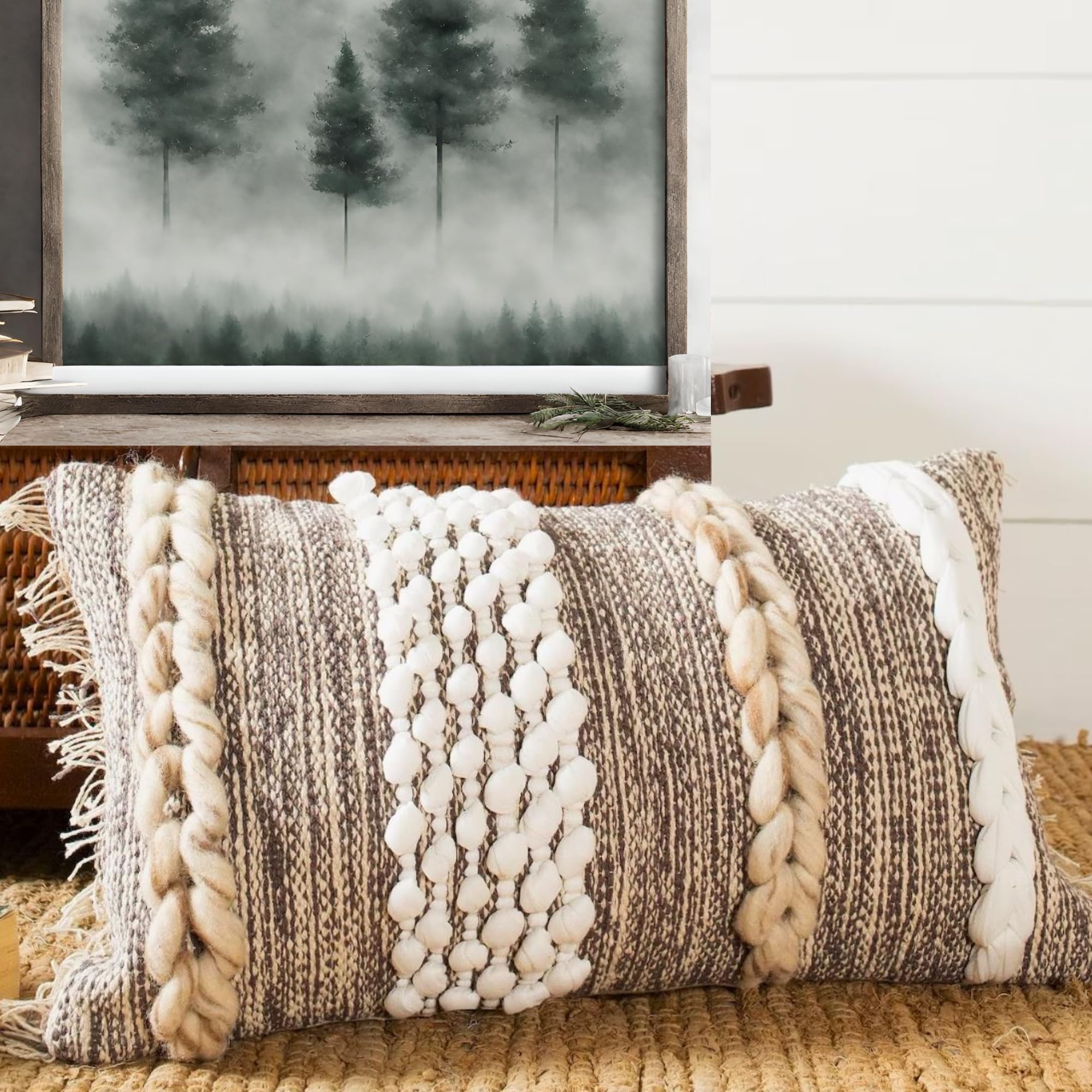 COZYDEKO Decorative Boho-Chic Lumbar Pillow Cover 12x20 Premium Handwoven Tufted Cotton &Wool Accent Pillows, Earthy Color Throw Cushion, Farmhouse & Bohemian Home Decor (Limited Edition Cover Only)