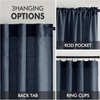 MIULEE Navy Blue Linen Curtains 96 Inch Length 2 Panels for Bedroom Living Room, Soft Thick Linen Textured Natural Window Drapes Semi Sheer Light Filtering Back Tab Rod Pocket Burlap Look Decor