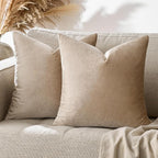 GIGIZAZA Decorative Throw Pillow Covers 16x16,Set of 2 Taupe Square Couch Pillow Covers,Velvet Sofa Boho Cushion Pillows