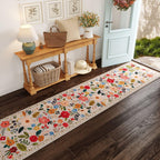 Rugcomf Washable Kitchen Runner 2'7"x12' - Floral Long Hallway Runner Rug Non Slip, Boho Carpet for Entryway, Hall, Bathroom - Beige
