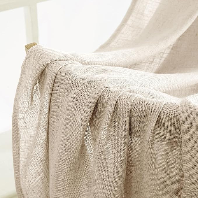 MIULEE Light Taupe Linen Curtains 84 Inch Length 2 Panels for Bedroom Living Room, Soft Linen Textured Window Drapes Semi Sheer Light Filtering Back Tab Rod Pocket Farmhouse Modern Burlap Look Decor