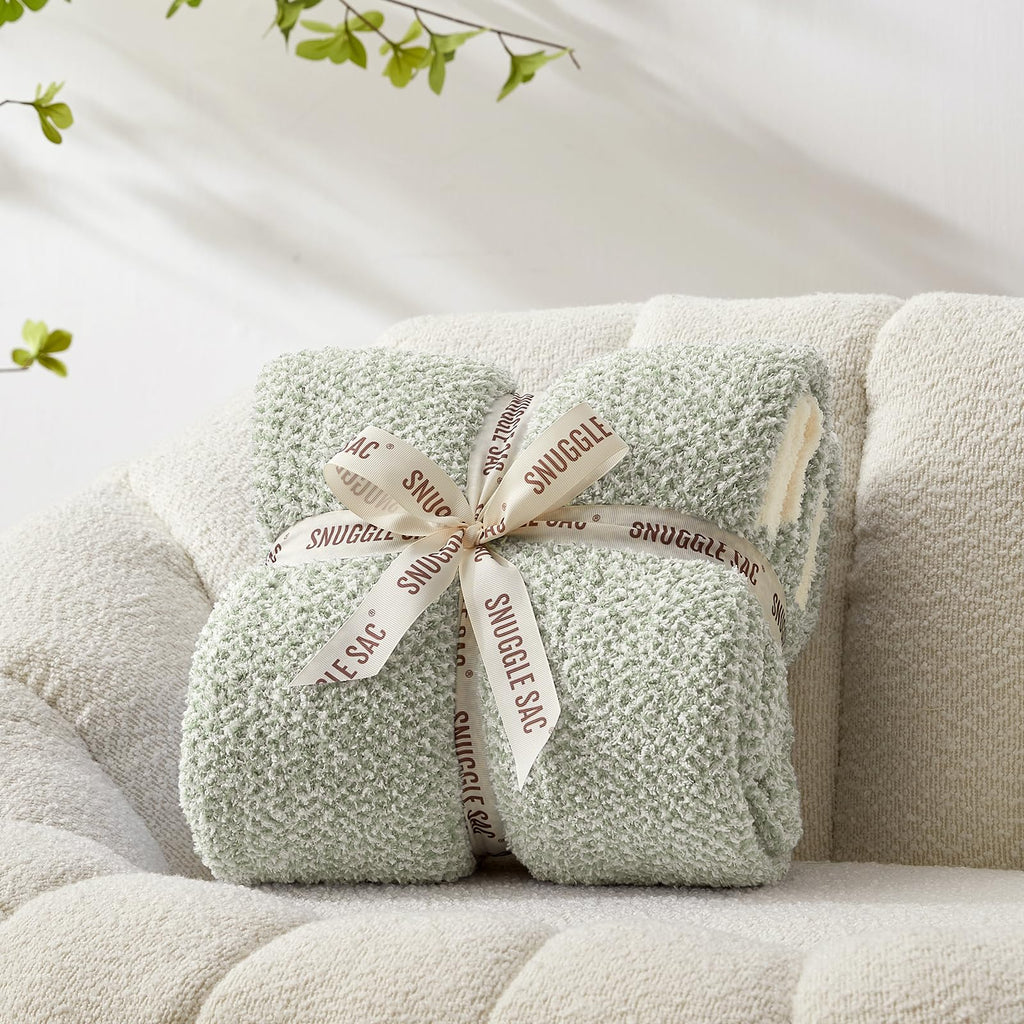 Snuggle Sac Heather Throw Blanket for Couch, Reversible Super Soft Blankets Warm Cozy Knit Fuzzy Plush Lightweight for Sofa, Bed, Camping, Picnic (Sage Green, Twin (60"x80"))