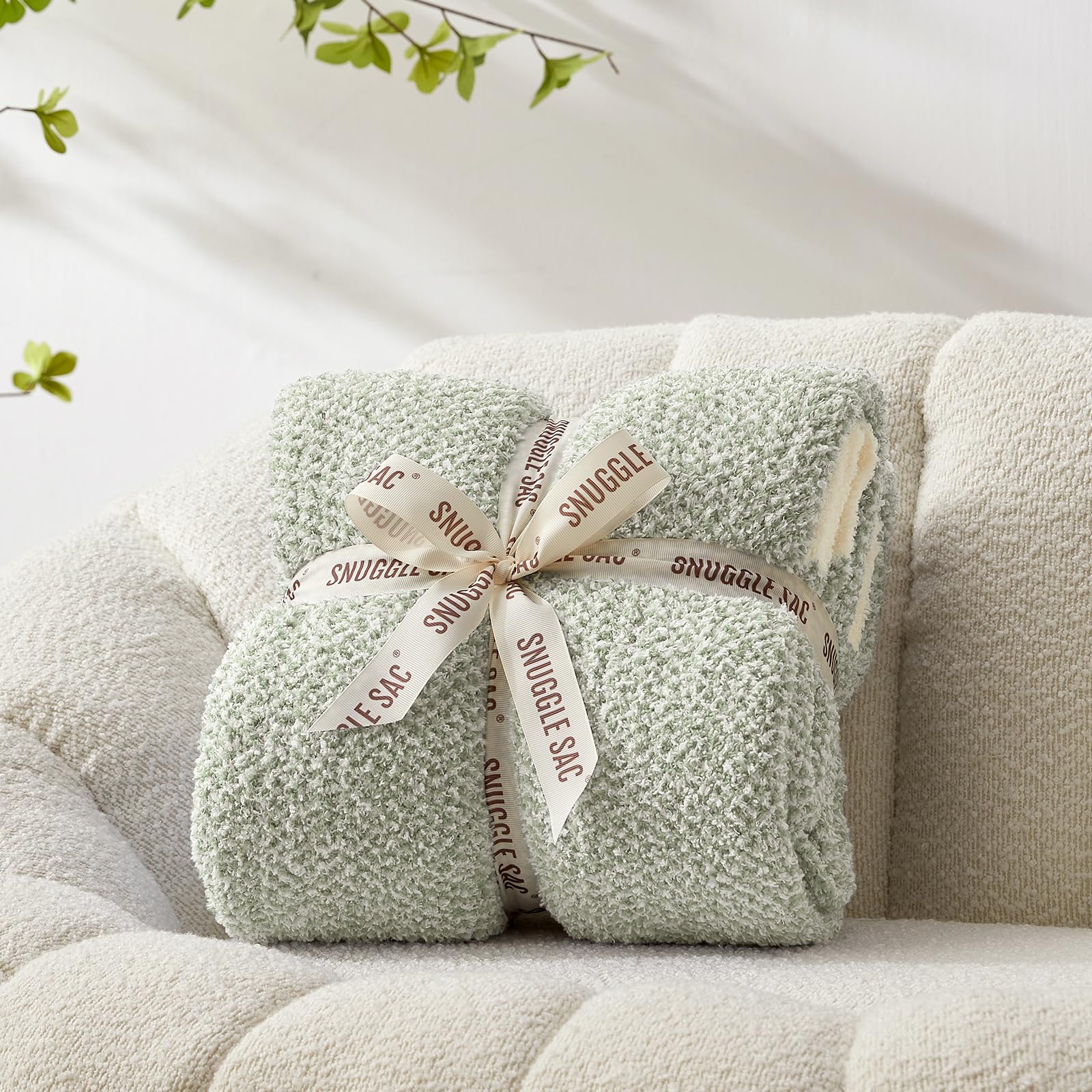 Snuggle Sac Heather Throw Blanket for Couch, Reversible Super Soft Blankets Warm Cozy Knit Fuzzy Plush Lightweight for Sofa, Bed, Camping, Picnic (Sage Green, Twin (60"x80"))