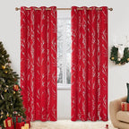 Deconovo Christmas Red Curtains, Blackout Drape, Soundproof Curtain, Silver Print, 52 x 108 Inch Long, 2 Panels, Machine Washable Window Panel for Living Room Bedroom Festival Party Decoration Kitchen